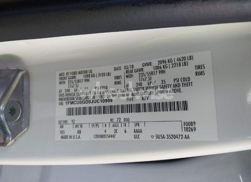 Photo 9 of 2018 Ford Escape SE (VIN 1FMCU0GD0JUC10999)