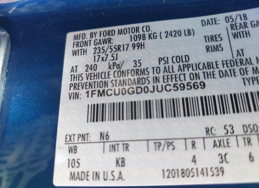 Photo 9 of 2018 Ford Escape SE (VIN 1FMCU0GD0JUC59569)