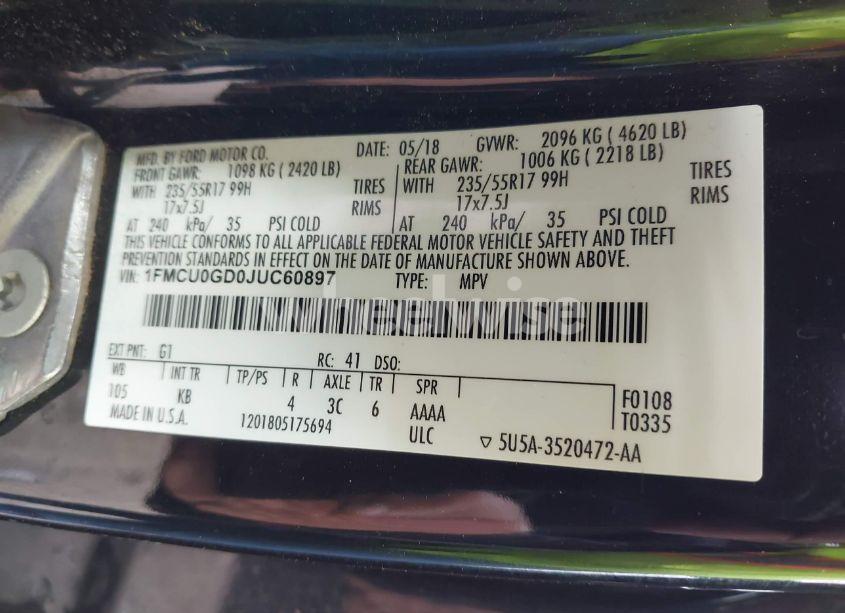 Photo 9 of 2018 Ford Escape SE (VIN 1FMCU0GD0JUC60897)