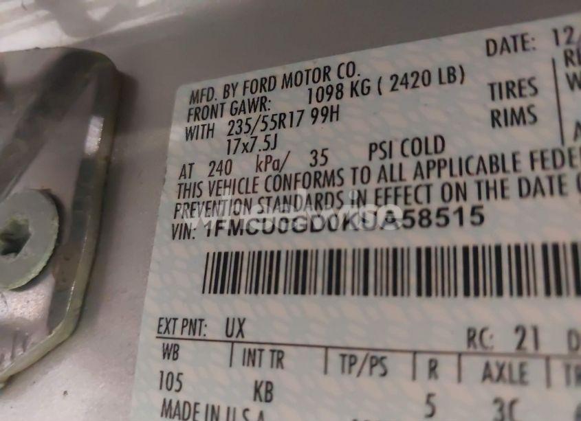 Photo 9 of 2019 Ford Escape SE (VIN 1FMCU0GD0KUA58515)