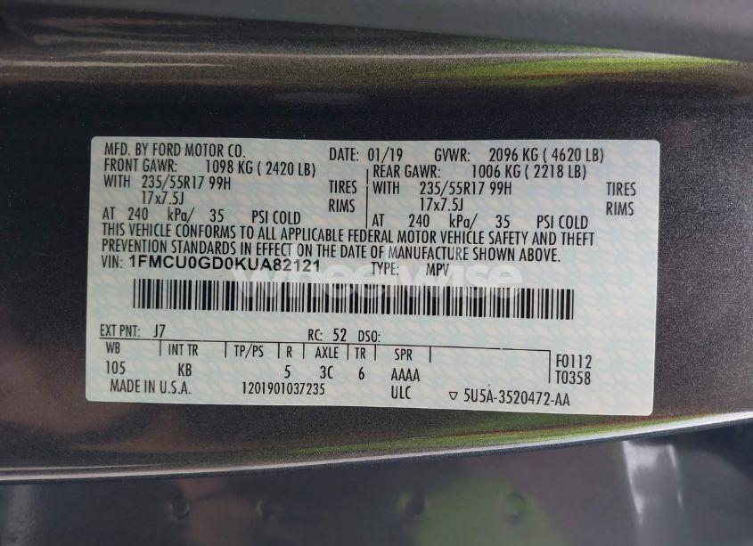 Photo 9 of 2019 Ford Escape SE (VIN 1FMCU0GD0KUA82121)