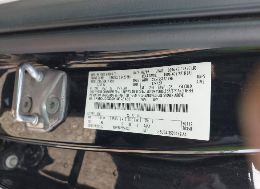 Photo 9 of 2019 Ford Escape SE (VIN 1FMCU0GD0KUB28188)