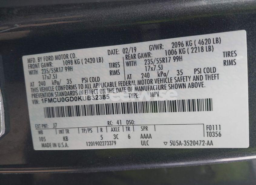 Photo 9 of 2019 Ford Escape SE (VIN 1FMCU0GD0KUB32385)