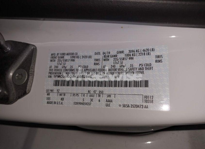 Photo 9 of 2019 Ford Escape SE (VIN 1FMCU0GD0KUB52846)