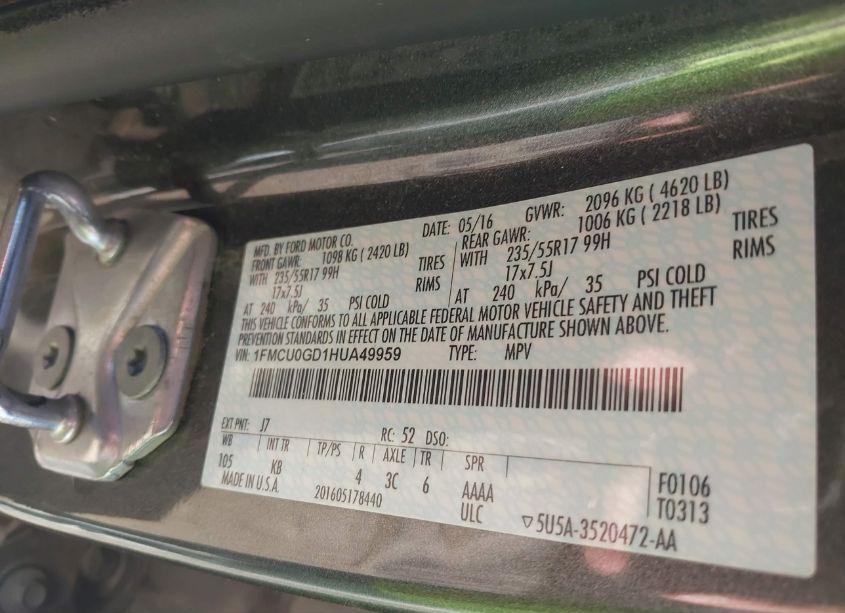 Photo 9 of 2017 Ford Escape SE (VIN 1FMCU0GD1HUA49959)