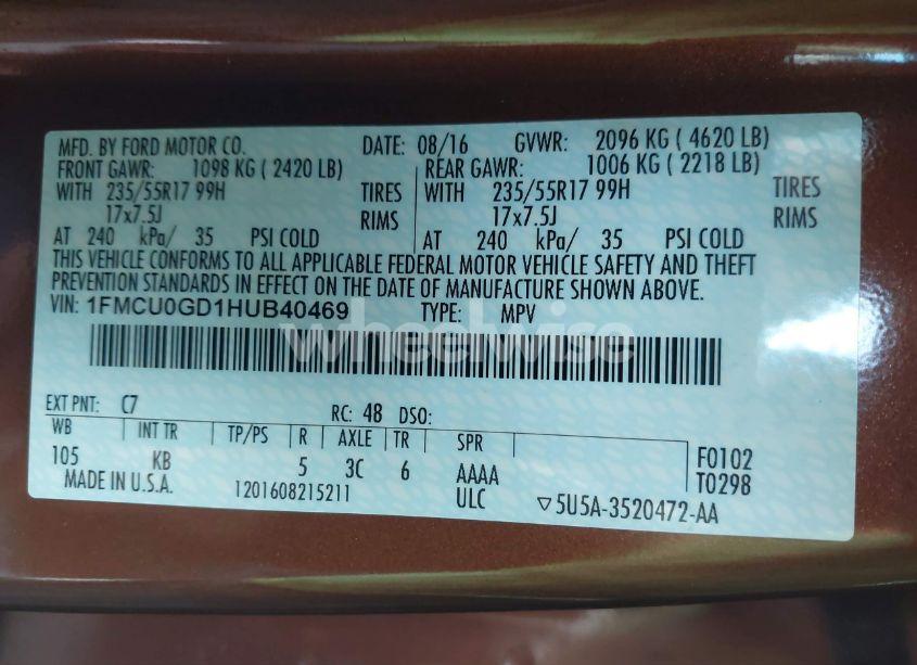 Photo 9 of 2017 Ford Escape SE (VIN 1FMCU0GD1HUB40469)