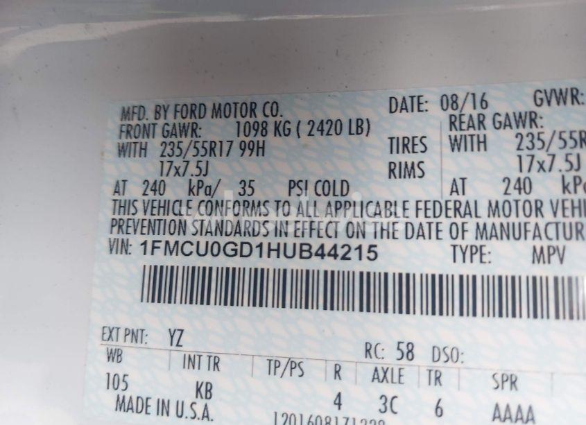 Photo 9 of 2017 Ford Escape SE (VIN 1FMCU0GD1HUB44215)