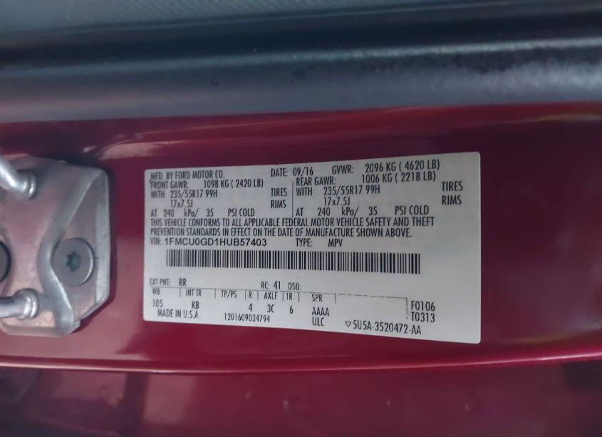 Photo 9 of 2017 Ford Escape SE (VIN 1FMCU0GD1HUB57403)