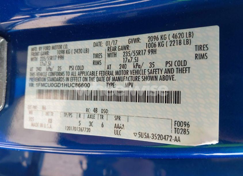 Photo 9 of 2017 Ford Escape SE (VIN 1FMCU0GD1HUC86600)