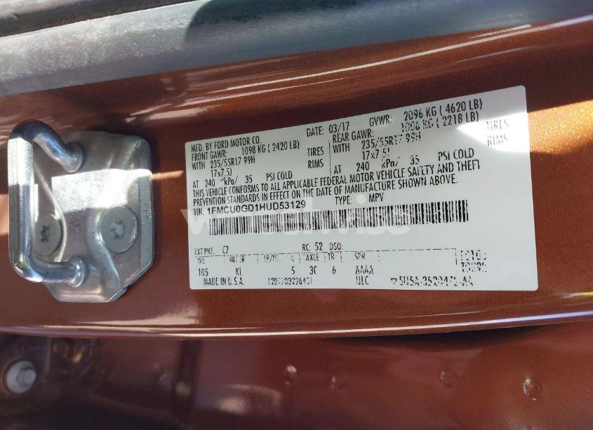 Photo 9 of 2017 Ford Escape SE (VIN 1FMCU0GD1HUD53129)