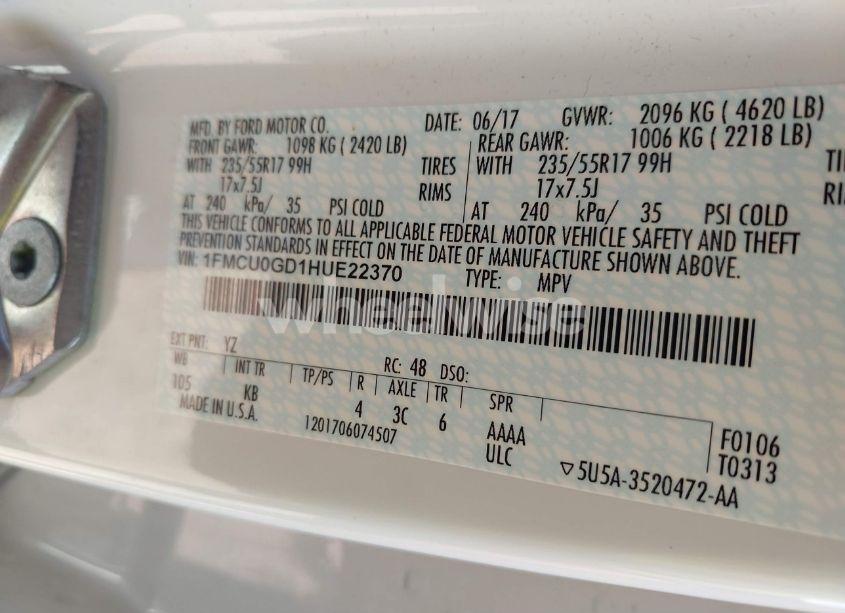 Photo 9 of 2017 Ford Escape SE (VIN 1FMCU0GD1HUE22370)