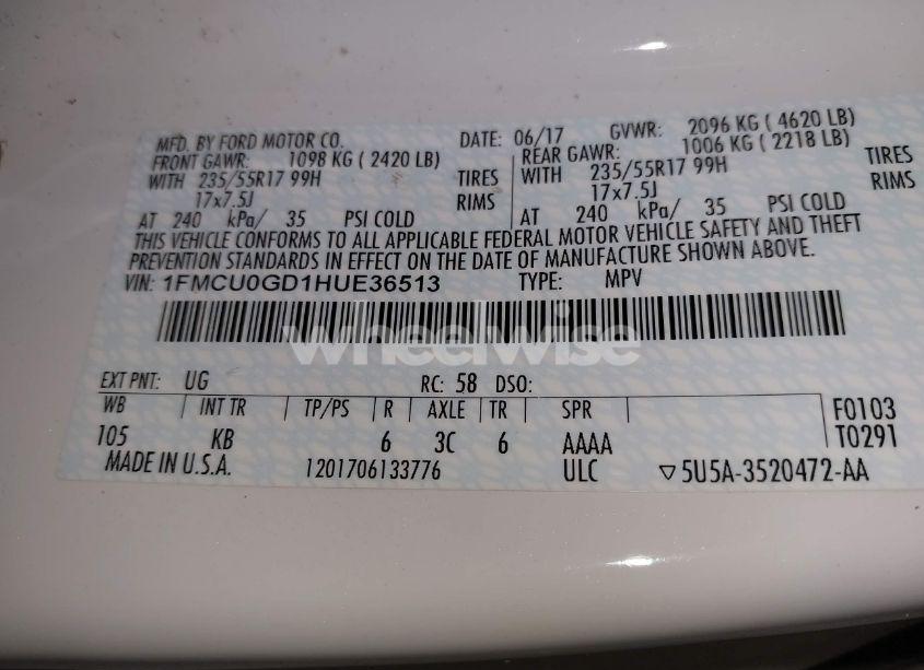 Photo 9 of 2017 Ford Escape SE (VIN 1FMCU0GD1HUE36513)