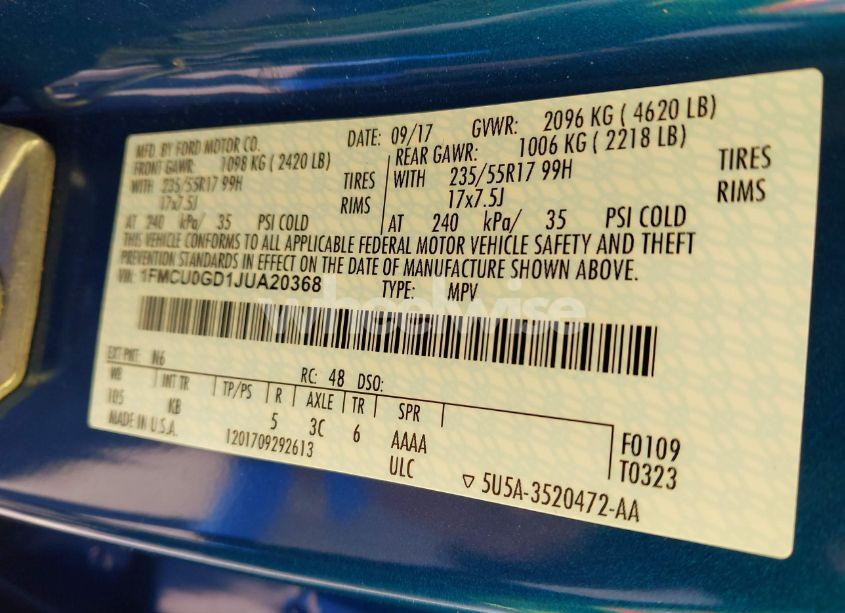 Photo 9 of 2018 Ford Escape SE (VIN 1FMCU0GD1JUA20368)