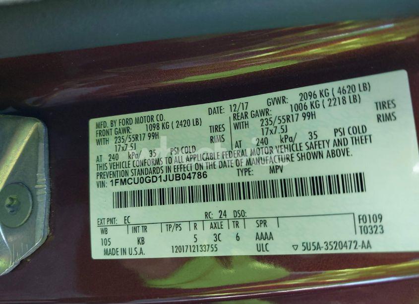 Photo 9 of 2018 Ford Escape SE (VIN 1FMCU0GD1JUB04786)