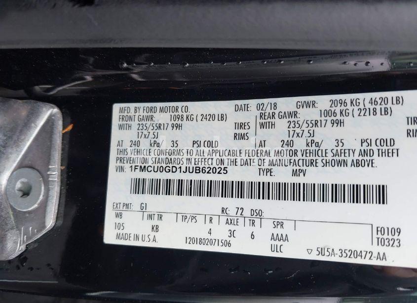 Photo 9 of 2018 Ford Escape SE (VIN 1FMCU0GD1JUB62025)