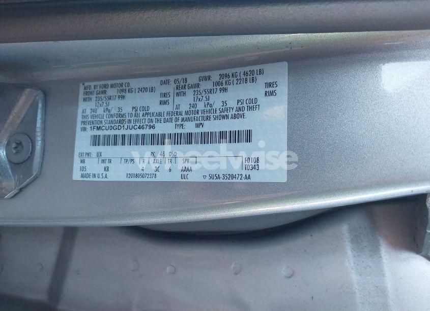 Photo 9 of 2018 Ford Escape SE (VIN 1FMCU0GD1JUC46796)