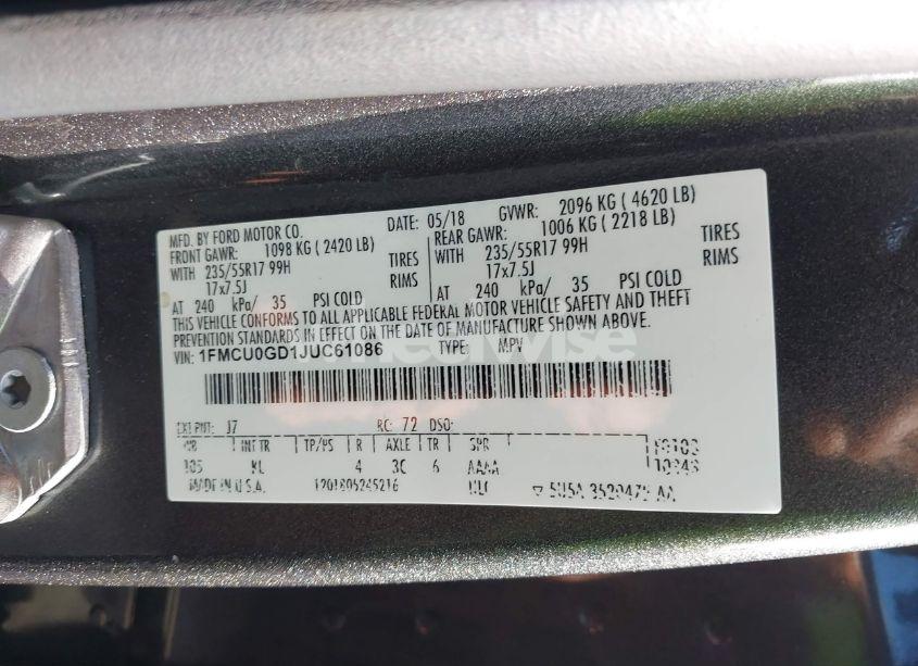 Photo 9 of 2018 Ford Escape SE (VIN 1FMCU0GD1JUC61086)