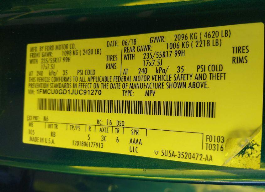 Photo 9 of 2018 Ford Escape SE (VIN 1FMCU0GD1JUC91270)