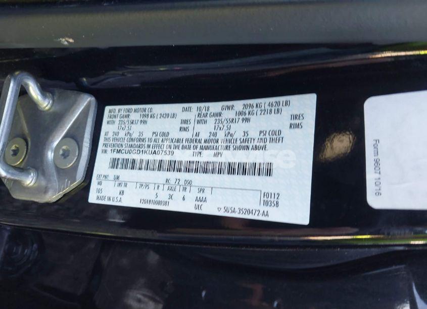 Photo 9 of 2019 Ford Escape SE (VIN 1FMCU0GD1KUA07539)