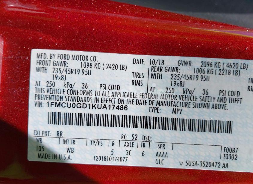 Photo 9 of 2019 Ford Escape SE (VIN 1FMCU0GD1KUA17486)