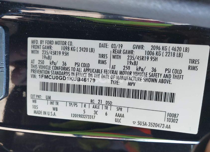 Photo 9 of 2019 Ford Escape SE (VIN 1FMCU0GD1KUB46179)