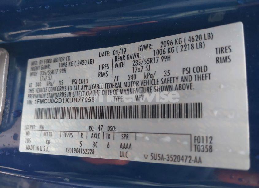 Photo 9 of 2019 Ford Escape SE (VIN 1FMCU0GD1KUB77058)