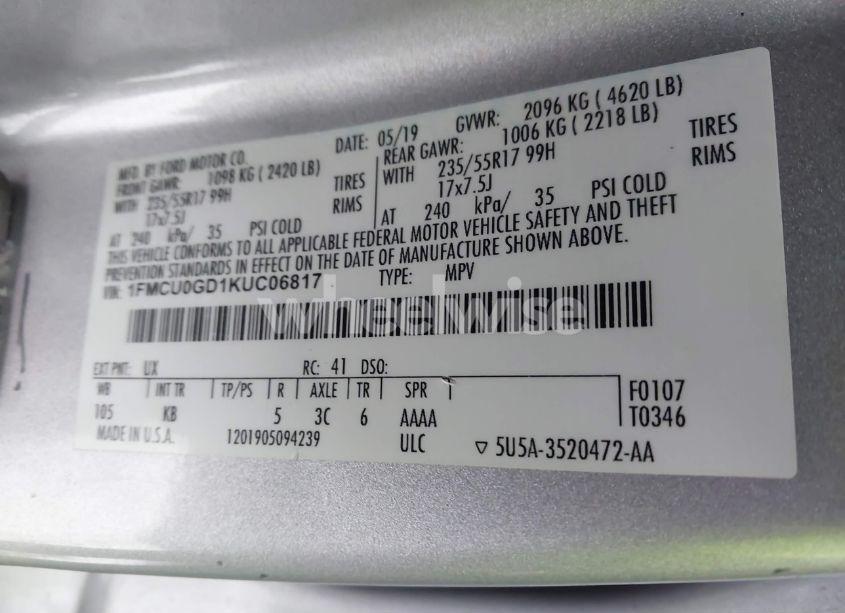 Photo 9 of 2019 Ford Escape SE (VIN 1FMCU0GD1KUC06817)