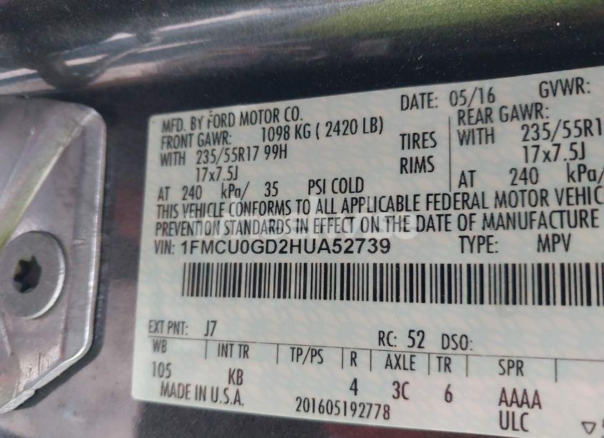 Photo 9 of 2017 Ford Escape SE (VIN 1FMCU0GD2HUA52739)