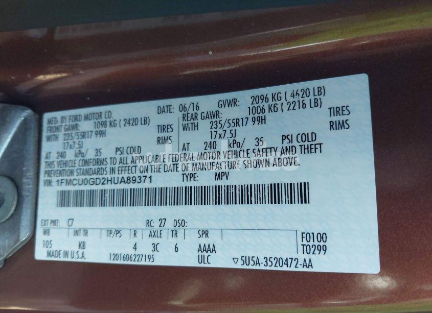 Photo 9 of 2017 Ford Escape SE (VIN 1FMCU0GD2HUA89371)