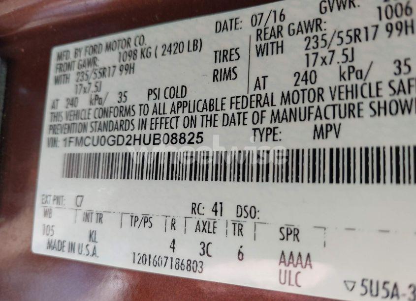 Photo 9 of 2017 Ford Escape SE (VIN 1FMCU0GD2HUB08825)