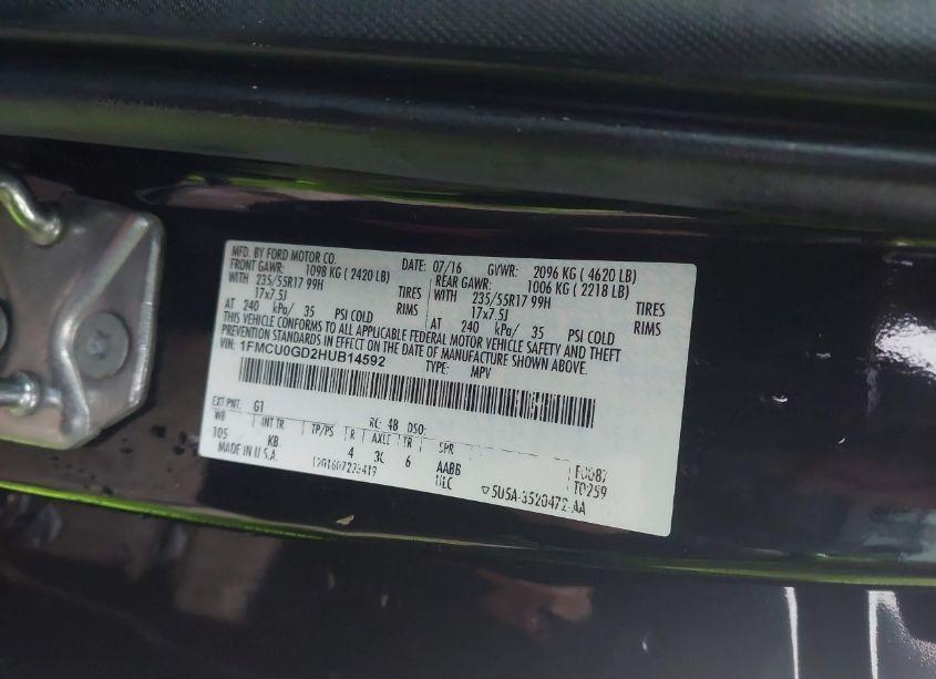 Photo 9 of 2017 Ford Escape SE (VIN 1FMCU0GD2HUB14592)