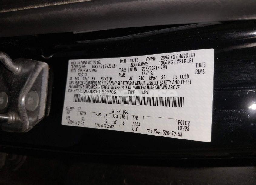 Photo 9 of 2017 Ford Escape SE (VIN 1FMCU0GD2HUB99305)