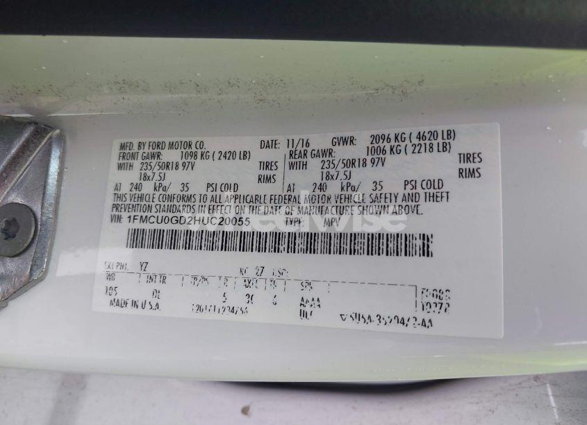 Photo 9 of 2017 Ford Escape SE (VIN 1FMCU0GD2HUC20055)