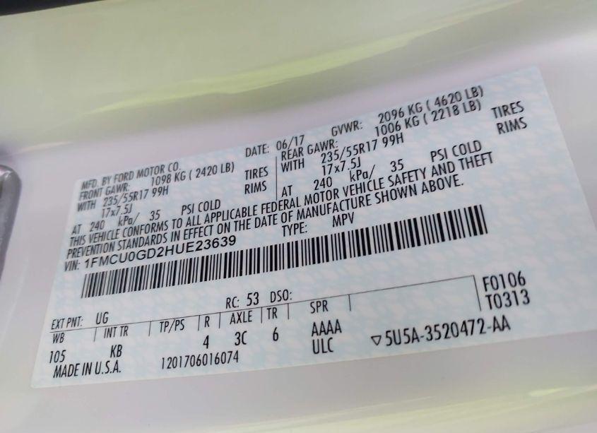 Photo 9 of 2017 Ford Escape SE (VIN 1FMCU0GD2HUE23639)