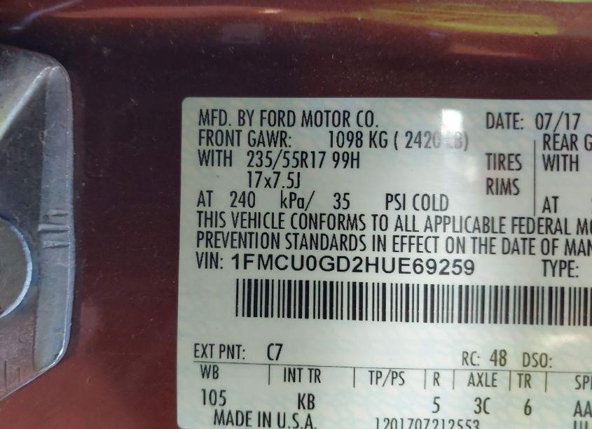 Photo 9 of 2017 Ford Escape SE (VIN 1FMCU0GD2HUE69259)