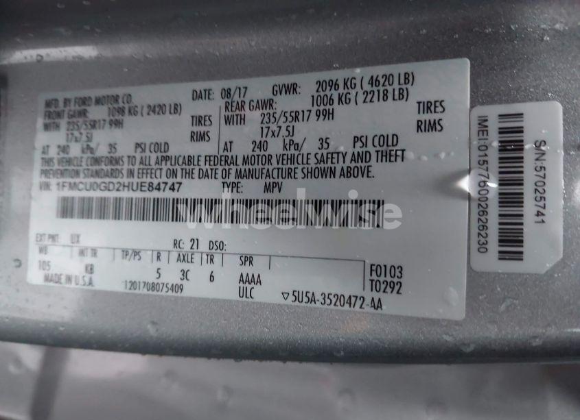 Photo 9 of 2017 Ford Escape SE (VIN 1FMCU0GD2HUE84747)