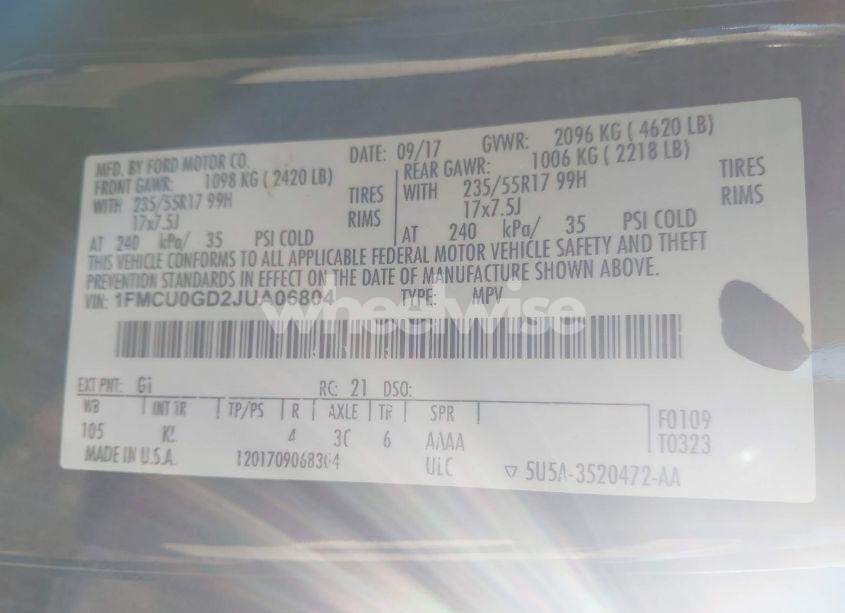 Photo 9 of 2018 Ford Escape SE (VIN 1FMCU0GD2JUA06804)