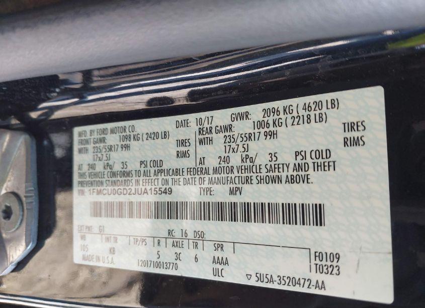 Photo 9 of 2018 Ford Escape SE (VIN 1FMCU0GD2JUA15549)