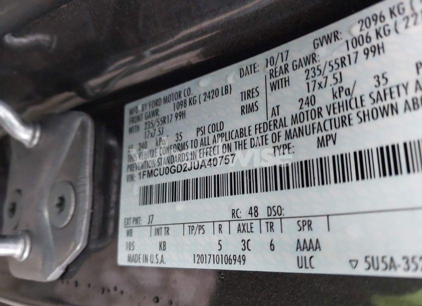 Photo 9 of 2018 Ford Escape SE (VIN 1FMCU0GD2JUA40757)