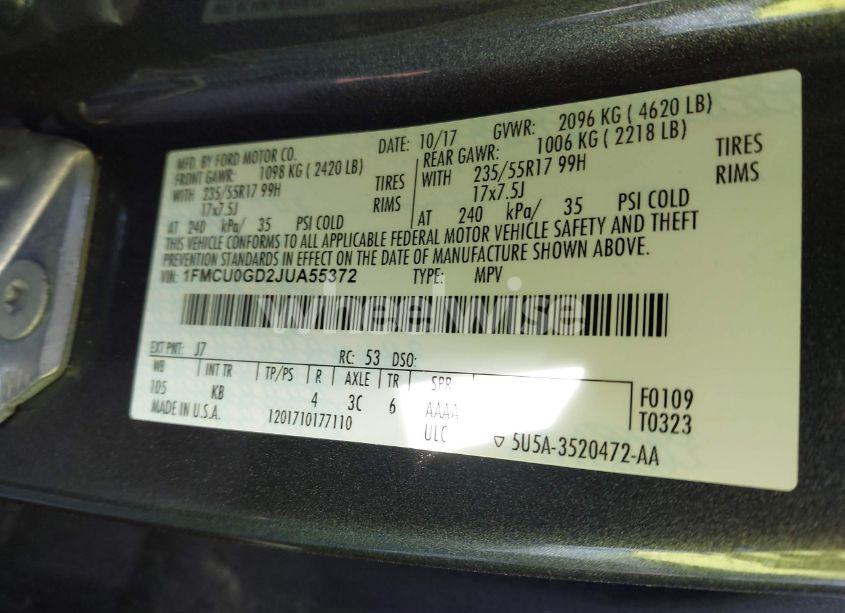 Photo 9 of 2018 Ford Escape SE (VIN 1FMCU0GD2JUA55372)