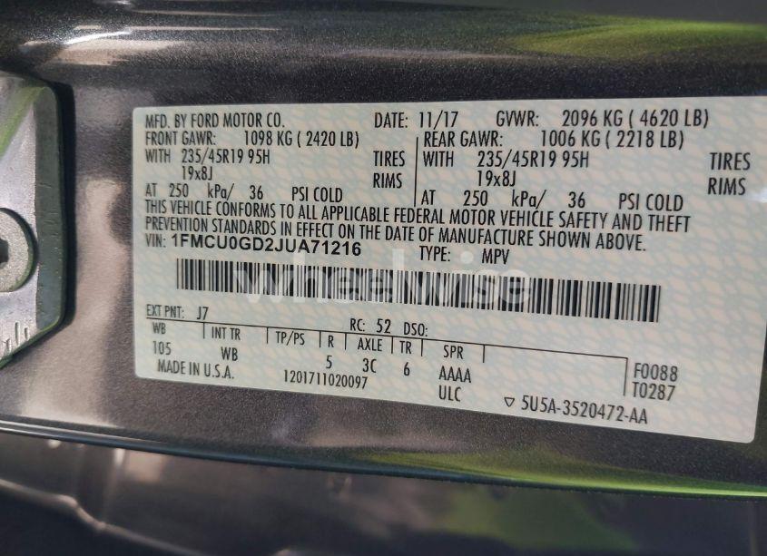 Photo 9 of 2018 Ford Escape SE (VIN 1FMCU0GD2JUA71216)