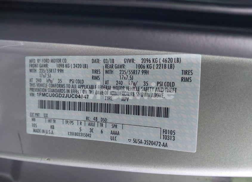 Photo 9 of 2018 Ford Escape SE (VIN 1FMCU0GD2JUC04847)