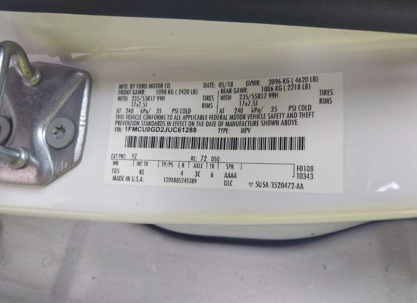 Photo 9 of 2018 Ford Escape SE (VIN 1FMCU0GD2JUC61288)