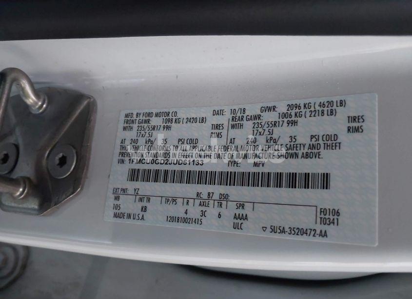 Photo 9 of 2018 Ford Escape SE (VIN 1FMCU0GD2JUD61133)