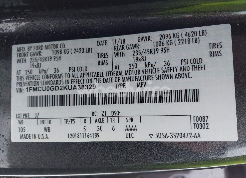 Photo 9 of 2019 Ford Escape SE (VIN 1FMCU0GD2KUA38329)