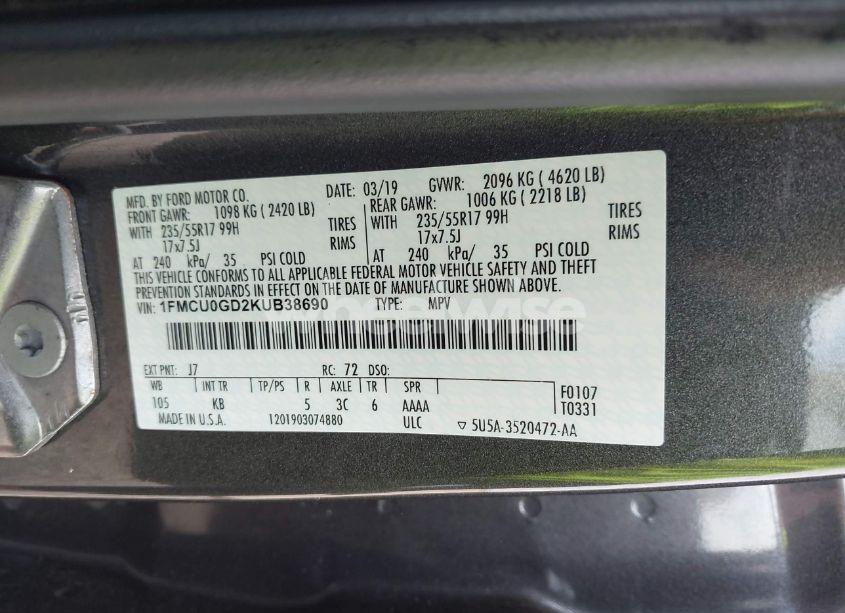 Photo 9 of 2019 Ford Escape SE (VIN 1FMCU0GD2KUB38690)