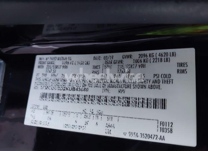 Photo 9 of 2019 Ford Escape SE (VIN 1FMCU0GD2KUB43680)