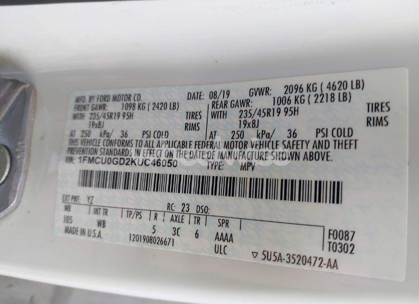 Photo 9 of 2019 Ford Escape SE (VIN 1FMCU0GD2KUC46050)