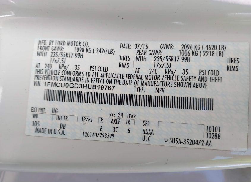 Photo 9 of 2017 Ford Escape SE (VIN 1FMCU0GD3HUB19767)