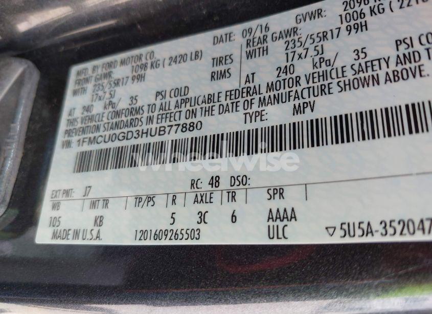 Photo 9 of 2017 Ford Escape SE (VIN 1FMCU0GD3HUB77880)